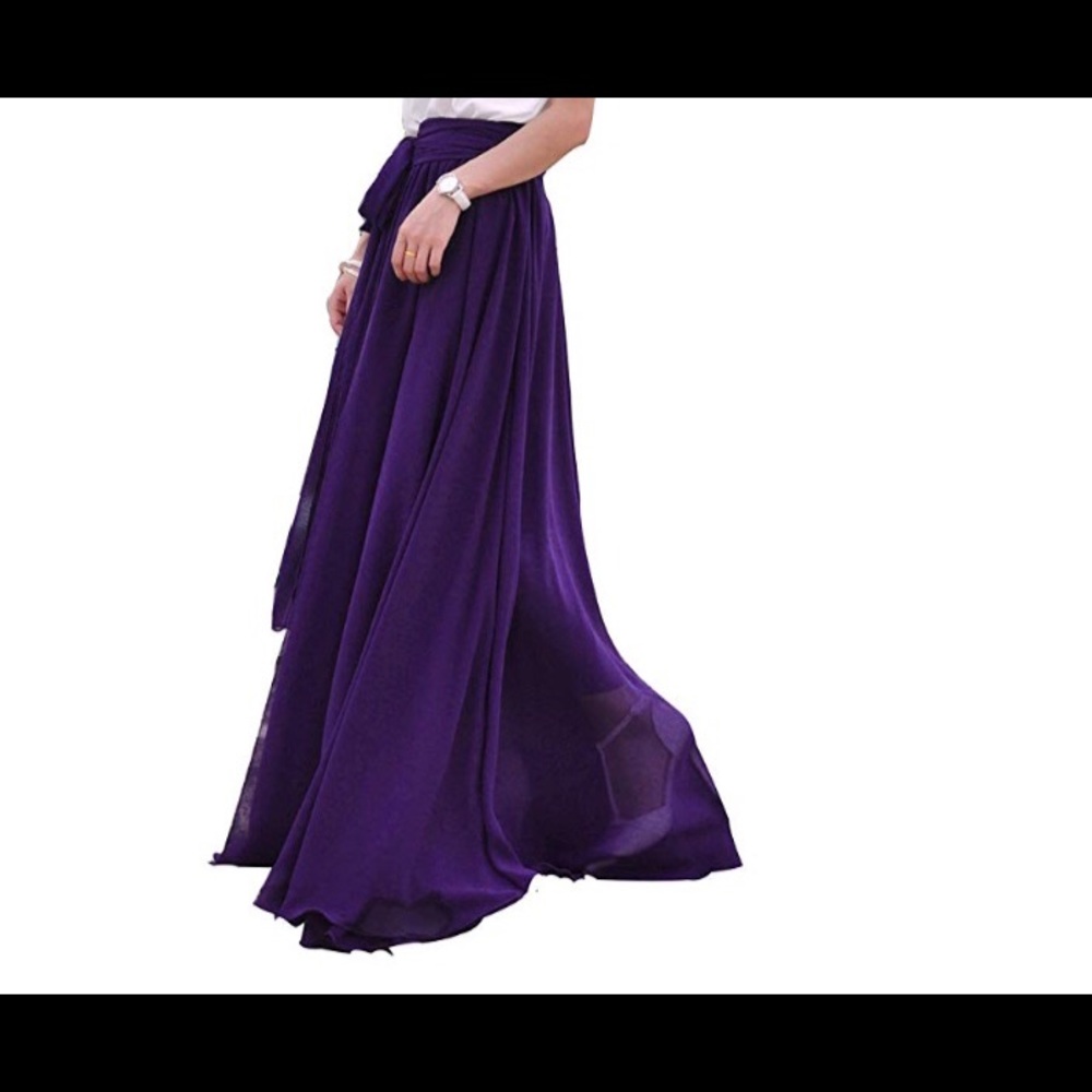 Women Long Summer Chiffon High Waist Bow Skirt